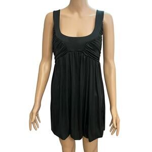 Y2K Bebe Babydoll Mini Dress XS Bubble Hem Sleeveless Pleated Black Party Club